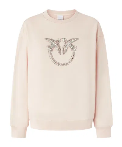 Pinko Love Birds-embroidered Sweatshirt In Rose-châtaigne Pâle