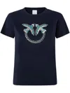 Pinko T-shirt With Crystal-embroidered Love Birds Logo In Blue