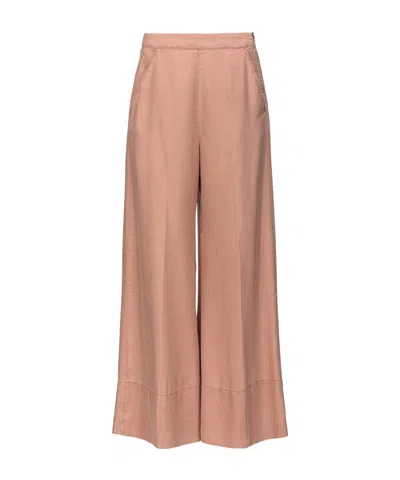 Pinko Love Birds-embroidered Washed Wide-leg Trousers In Nude