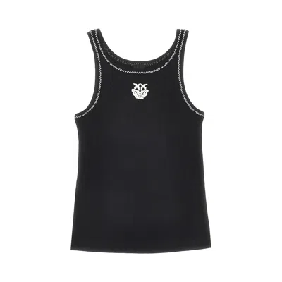 Pinko Love Birds Embroidery Ribbed Tank Top In Multi