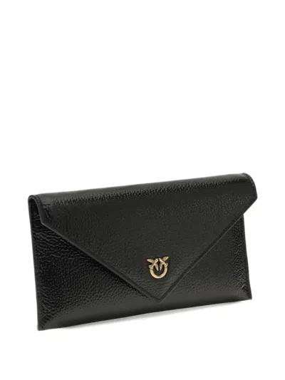Pinko Love Birds Envelope Logo Clutch Bag In Black