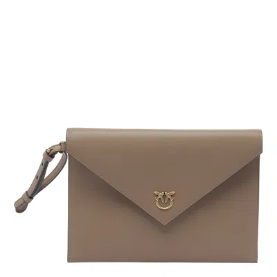 Pinko Love Birds Flat Pochette In Sand