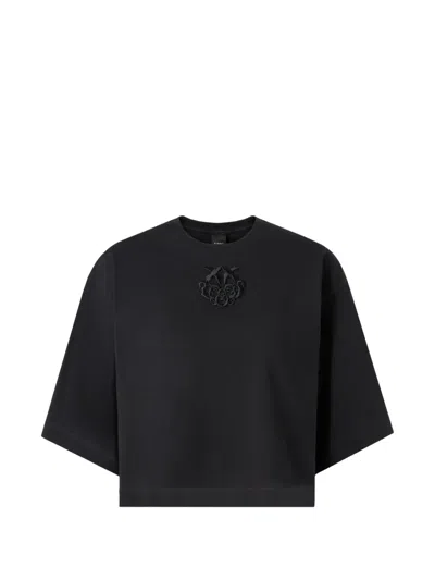Pinko Love Birds Floral-appliqued T-shirt In Black