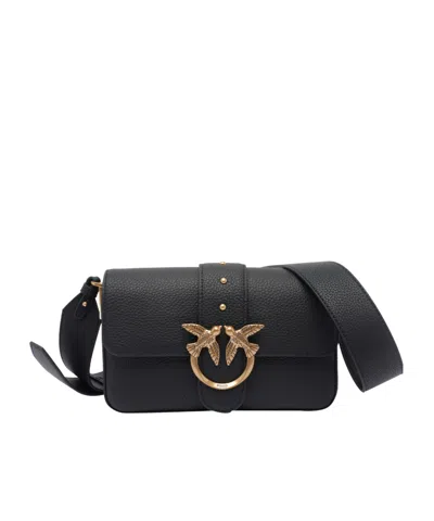 Pinko Love Birds Foldover Top Satchel Bag In Black