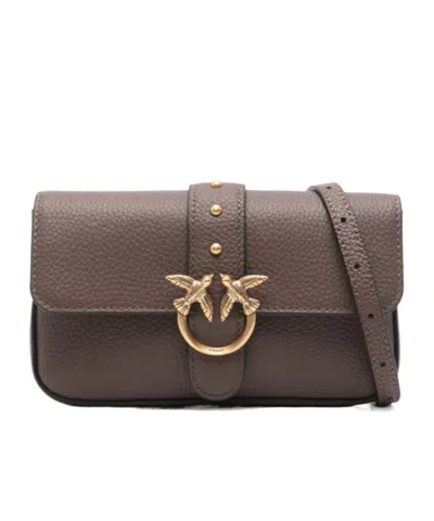 Pinko Love Birds Foldover Top Satchel Bag In Brown