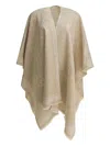 Pinko Love Birds Fringed Cape In Neutral