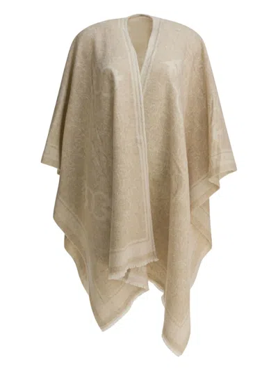Pinko Love Birds Fringed Cape In Neutral