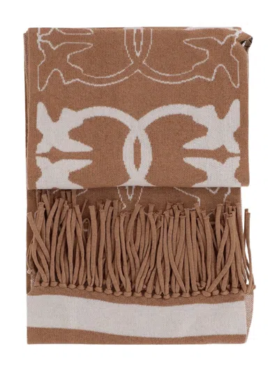 Pinko Love Birds Fringed Scarf In Brown