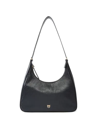 Pinko Love Birds Grained-leather Shoulder Bag In Black