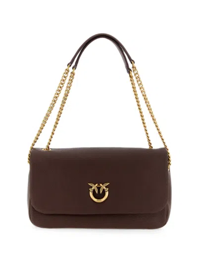 Pinko Love Birds Click Soft Horizontal Leather Shoulder Bag In Brown