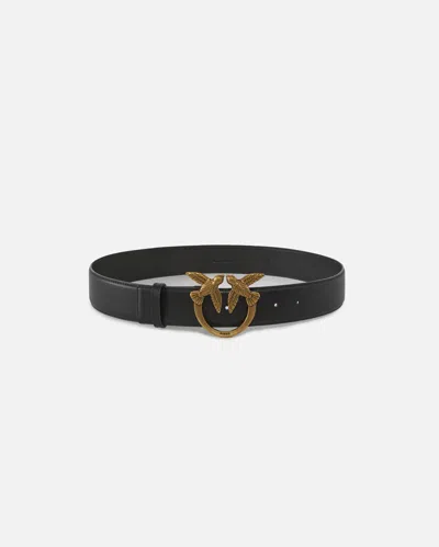 Pinko Women Black Love Berry Buckle Belt In Black-antique Gold