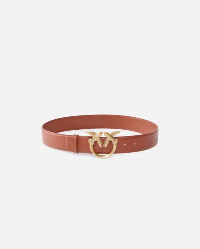 Pinko Love Birds High Leather Belt 4cm In Burgundy