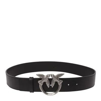 Pinko Love Birds High Leather Belt In Black