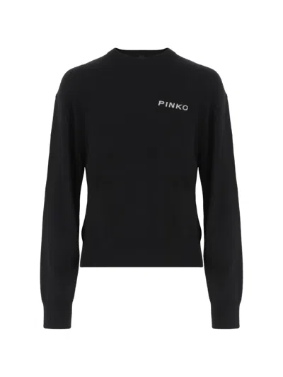 Pinko Love Birds Intarsia-knit Sweater In Black
