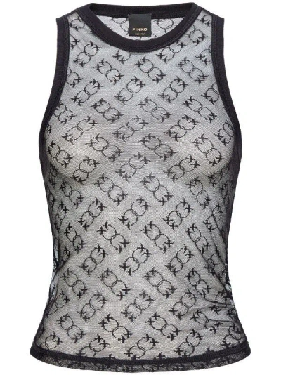 Pinko Love Birds-jacquard Mesh Tank Top In Limo Black