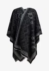 Pinko Love Birds Jacquard Wool Poncho In Black