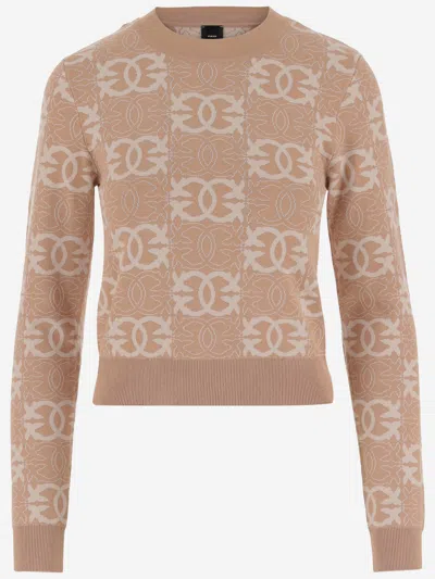 Pinko Love Birds Knitwear In Viscose Blend In Sand