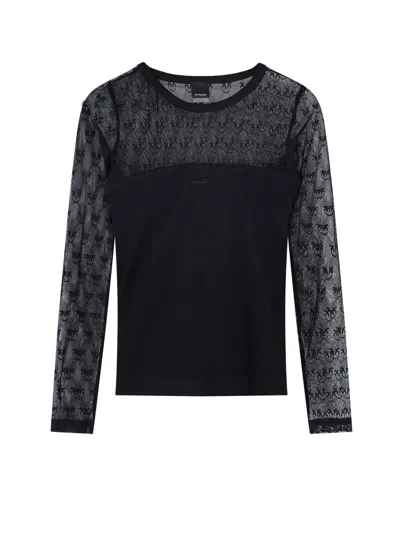 Pinko Love Birds Lace Jersey Sweater In Black
