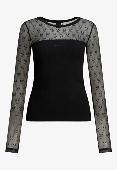 PINKO LOVE BIRDS LACE JERSEY TOP