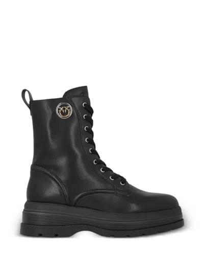Pinko Love Birds Lace-up Boots In Black