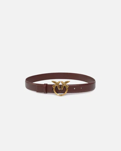 Pinko - Love Birds Leather Belt 3 Cm - Xs In Gray