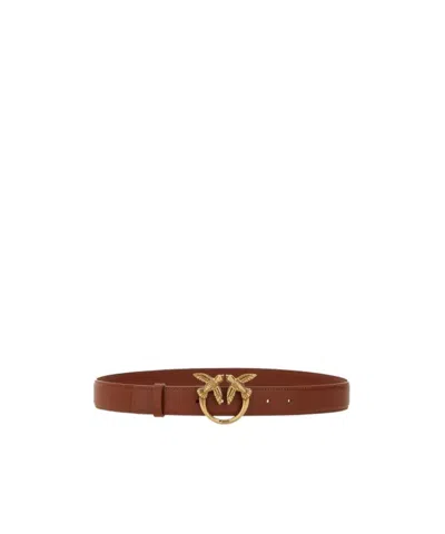 Pinko Love Birds Leather Belt 3cm In Brown