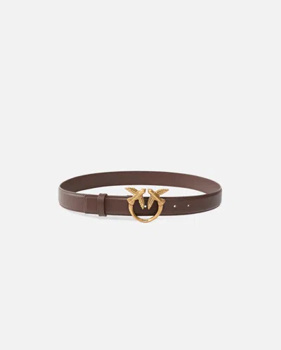 Pinko Love Birds Leather Belt 3cm In Brown