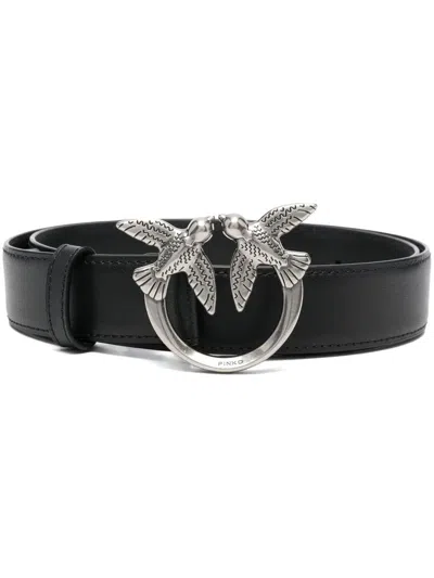 Pinko Love Birds Leather Belt 3cm In Black