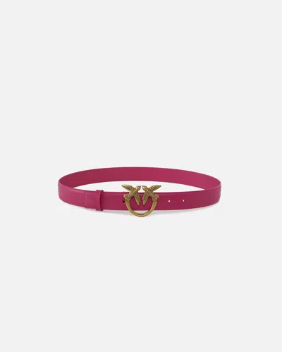 Pinko Love Birds Leather Belt 3cm In Rose -or Antique