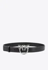Pinko Logo Birds Leather Belt In Black