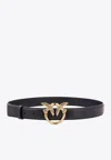 Pinko Black Belt With Love Birds Diamond Cut Detail In Hammered Leather Woman In Black