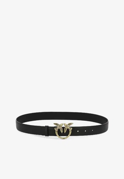 Pinko Love Birds Leather Belt In Black