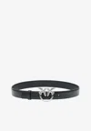 Pinko Love Birds Leather Belt In Black