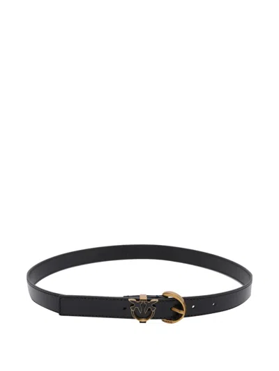Pinko Love Birds Leather Belt In Brown