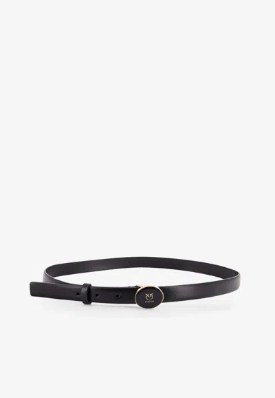 Pinko Love Birds Leather Belt In Black