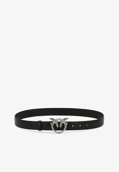 Pinko Love Birds Leather Belt In Black