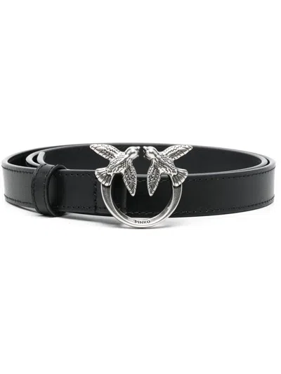 Pinko Love Birds Leather Belt In Black