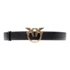 Pinko Black Belt With Love Birds Diamond Cut Detail In Hammered Leather Woman In Black