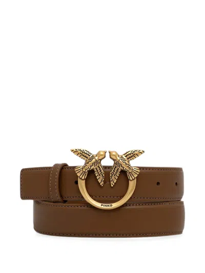 Pinko Love Birds Leather Belt In Brown