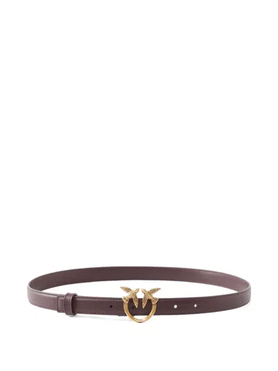 Pinko Love Birds Leather Belt In Brown