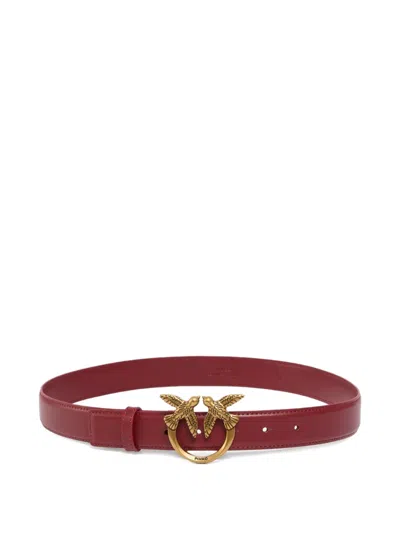Pinko Love Birds Leather Belt In Brown