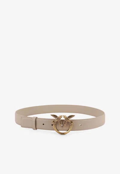 Pinko Love Birds Leather Belt In Brown
