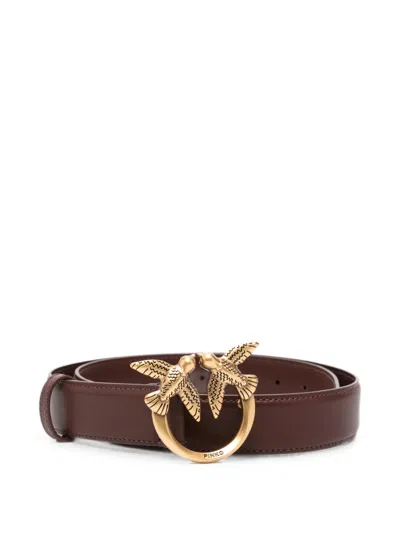 Pinko Love Birds Leather Belt In Brown
