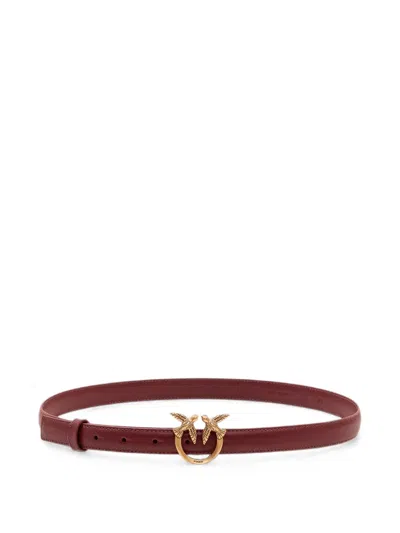 Pinko Love Birds Leather Belt In Red