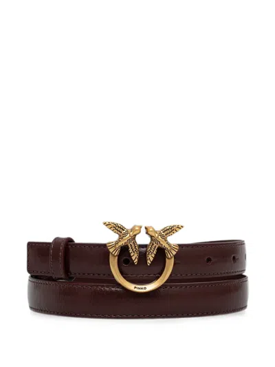 Pinko Love Birds Leather Belt In Brown