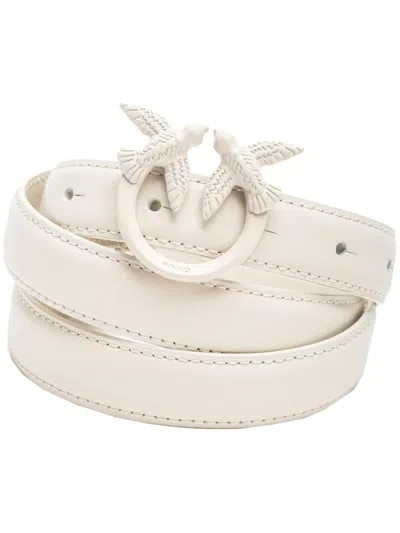 Pinko Love Birds Leather Belt In White + White-block Colour
