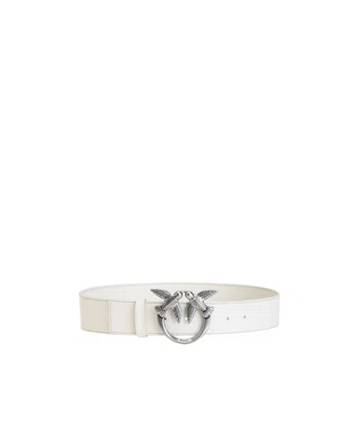 Pinko Love Birds Leather Belt In White