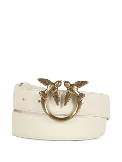 Pinko Love Birds Leather Belt In White