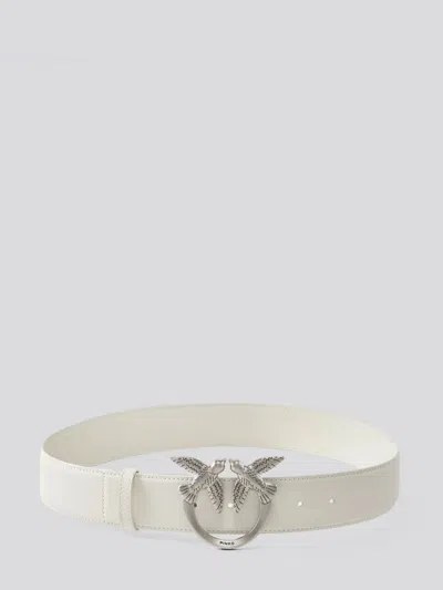 Pinko Love Birds Leather Belt In White