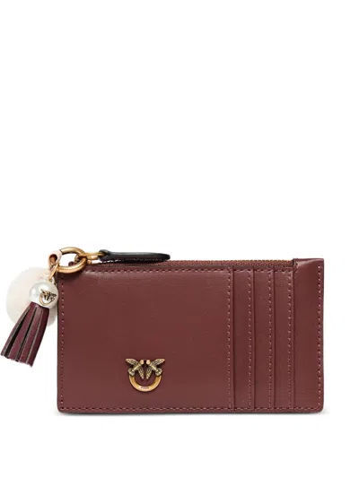 Pinko Love Birds Leather Card Holder In Brown